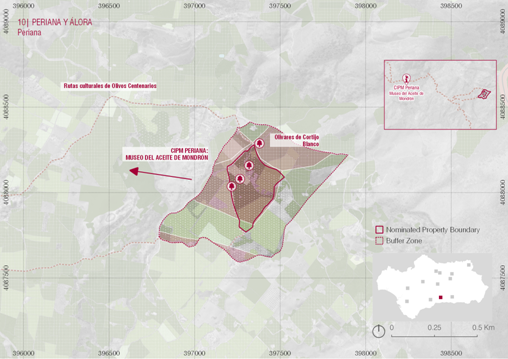 MAPA El entorno de Álora ilustra el fomento del olivar tras la crisis de la filoxera de finales del XIX. Finca olivarera cuyo nombre proviene del apellido de sus propietarios, donde se localizan los ejemplares más característicos y singulares de olivar de variedad manzanilla aloreña también procedentes de injertos.